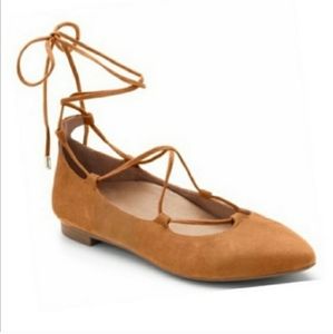 VIONIC Tan Lucinda Suede Lace Up Flats